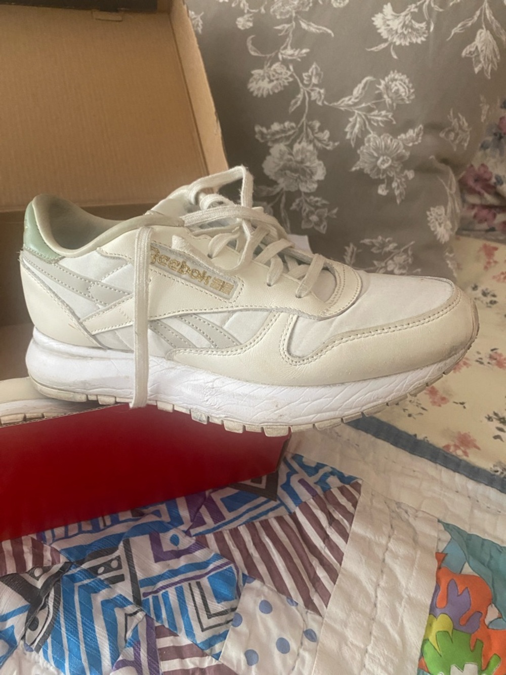 Reebok Women's White Leather Sneaker with Cream Accents